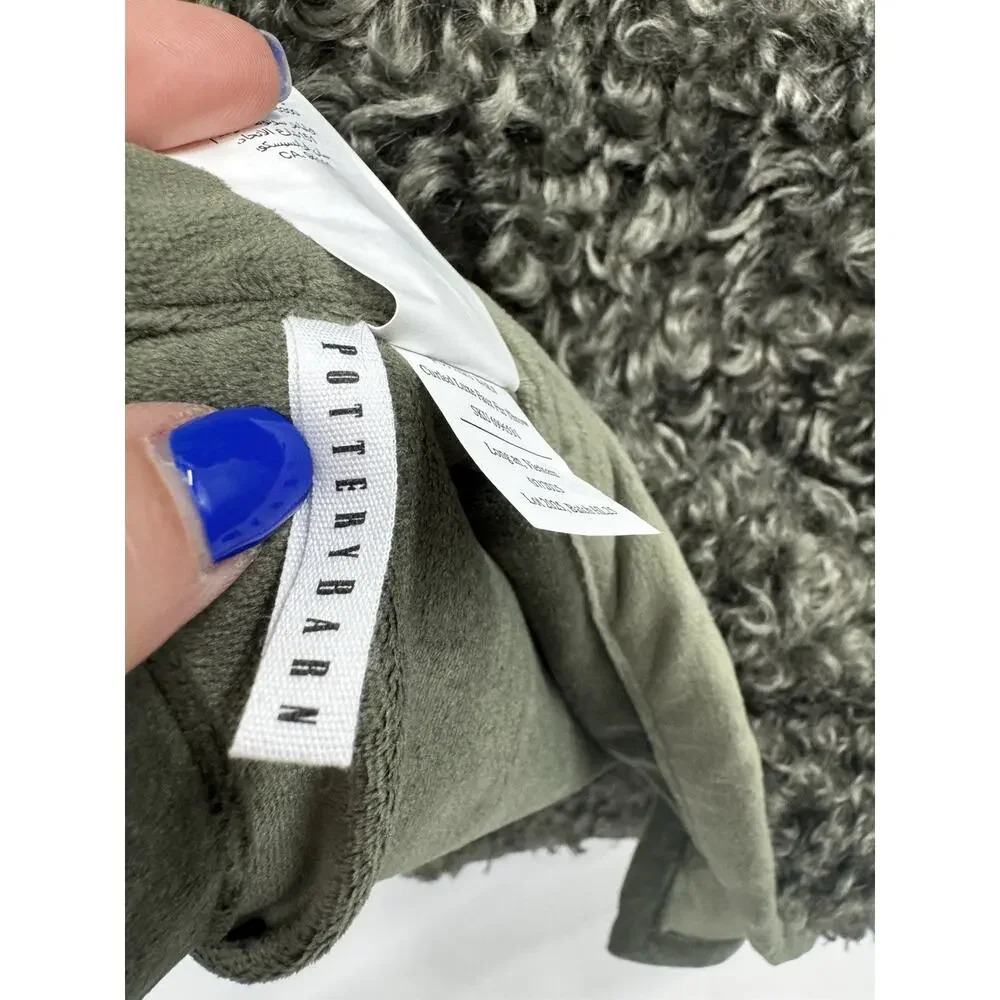Pottery Barn Curled Luxe Moss Green Faux Fur Throw Blanket 50x60in NWT
